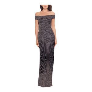 BETSY & ADAM Women's Dress Gown Maxi Wedding Cocktail Prom Black Rose Gold 12